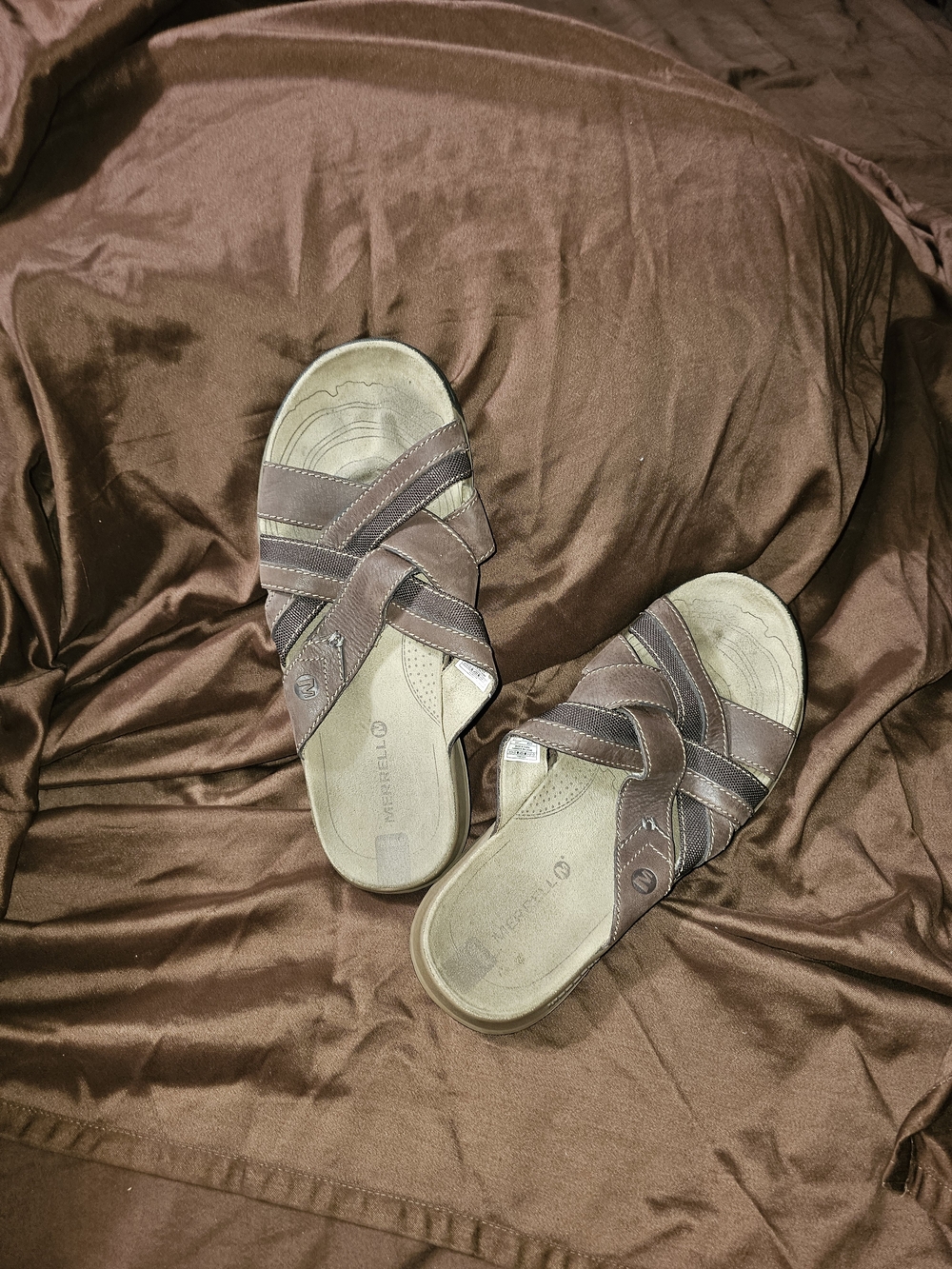 Merrell Men's 7 Or Women's 9 Brown Leather Slide Sandals